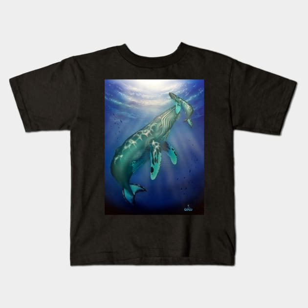 Hawaiian humpback whale Kids T-Shirt by Coreoceanart